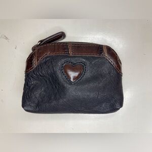 Brighton Women’s Black and Brown Heart Accent‎ Leather Coin Mini Wallet